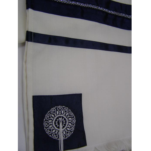 Blue Oriental Wool Tallit for men, contemporary tallit, bar mitzvah tallit, custom tallit from Israel by Galilee Silks