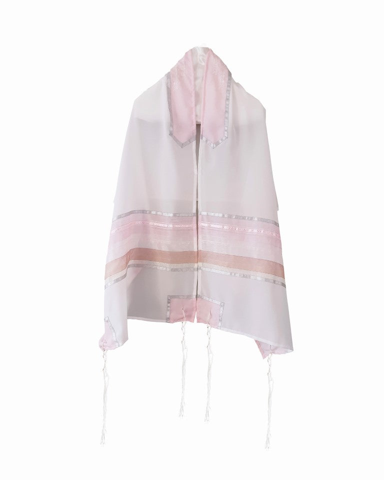 Pink Organza Stripes Silk Tallit for Women, Bat Mitzvah Tallit