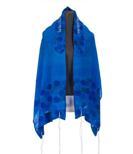 Floral Royal Blue Silk Tallit For Women, Bat Mitzvah Tallit by