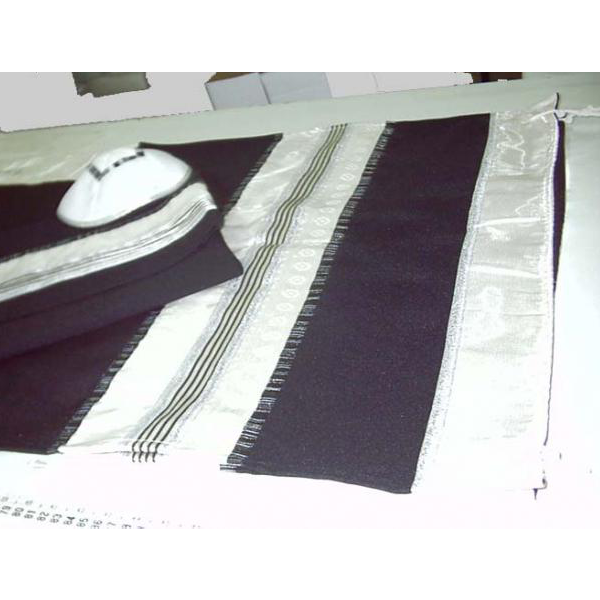 Wool Man Tallit Decorated With Silk & Made In Israel
