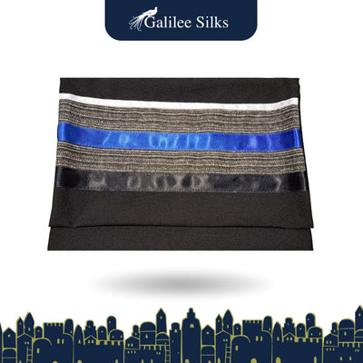 Black Tallit with Gray, Blue and White Stripes, Bar Mitzvah Tallis, Jewish Prayer Shawl Tzitzit bag