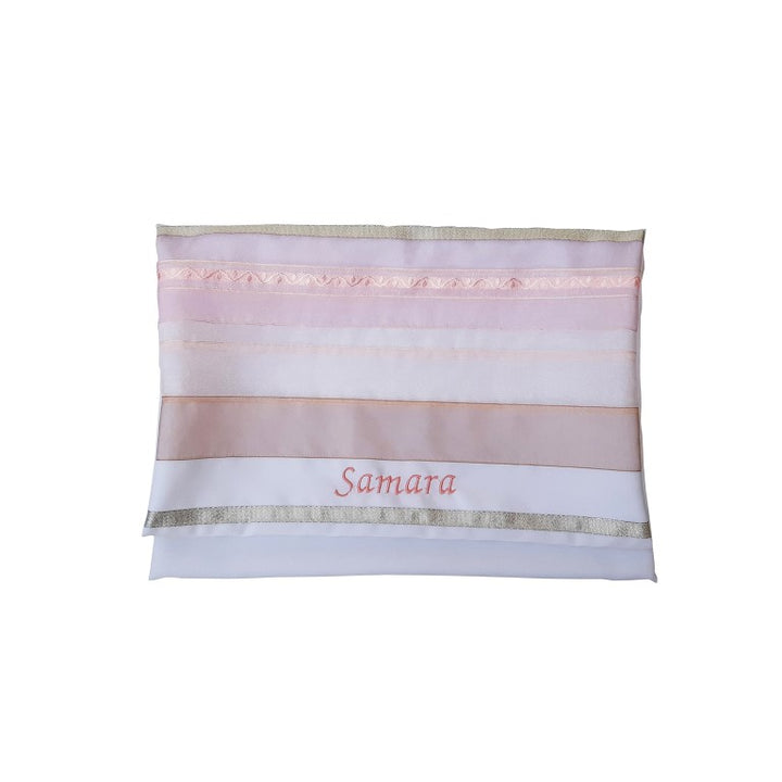 Pink Organza Stripes Silk Tallit for Women, Bat Mitzvah Tallit