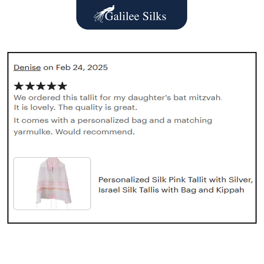 Pink Organza Stripes Silk Tallit for Women, Bat Mitzvah Tallit