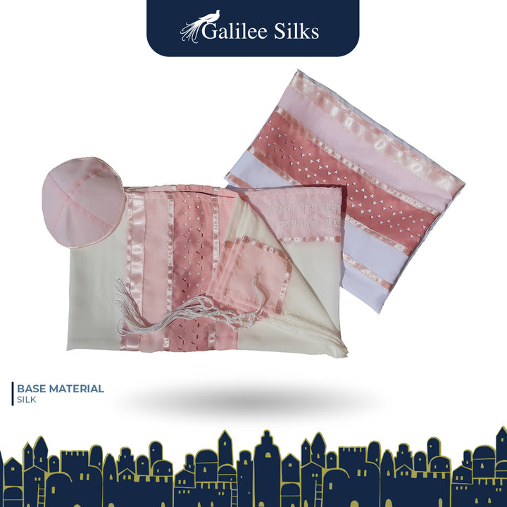 Pink Star of David Tallit for women and girls - Galilee Silks