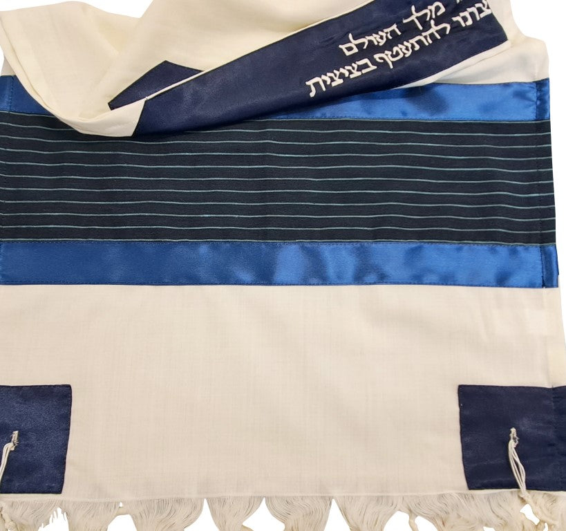 Blue Stripes Tallit for Boy Bar Mitzvah Tallit Prayer Shawl, Tzitzit Tallis Cu 2