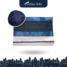 Load image into Gallery viewer, Blue Stripes Tallit for Boy Bar Mitzvah Tallit Prayer Shawl, Tzitzit Tallis bag and kippah