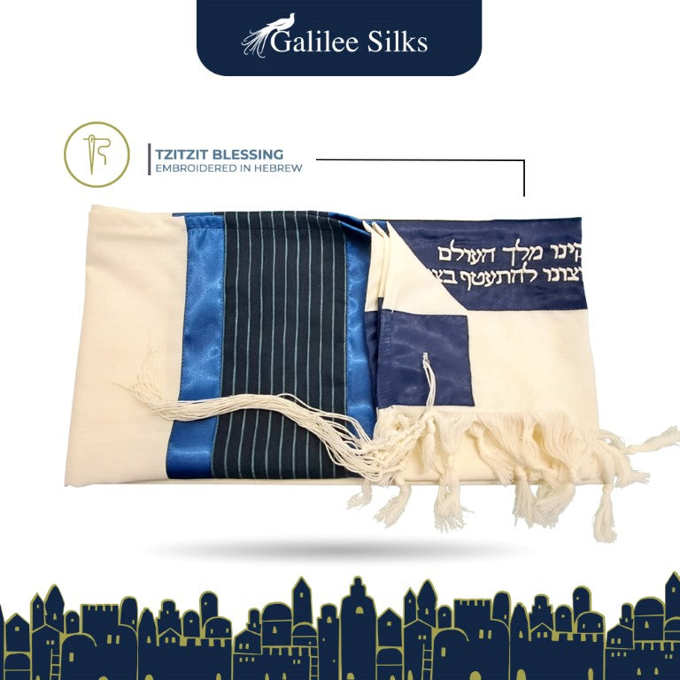 Blue Stripes Tallit for Boy Bar Mitzvah Tallit Prayer Shawl, Tzitzit Tallis atarah
