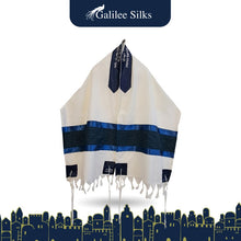 Load image into Gallery viewer, Blue Stripes Tallit for Boy Bar Mitzvah Tallit Prayer Shawl, Tzitzit Tallis open
