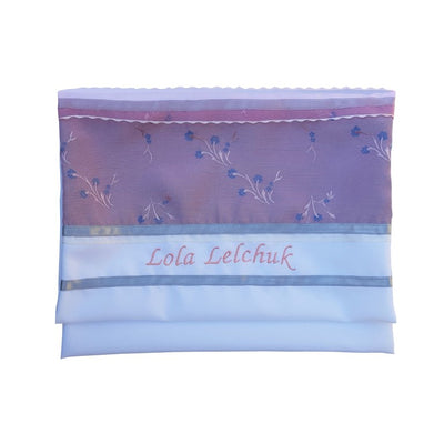 Silk Tallit for Women with Pink Panel and Flowers, Girls Tallit, Bat Mitzvah Tallit bag
