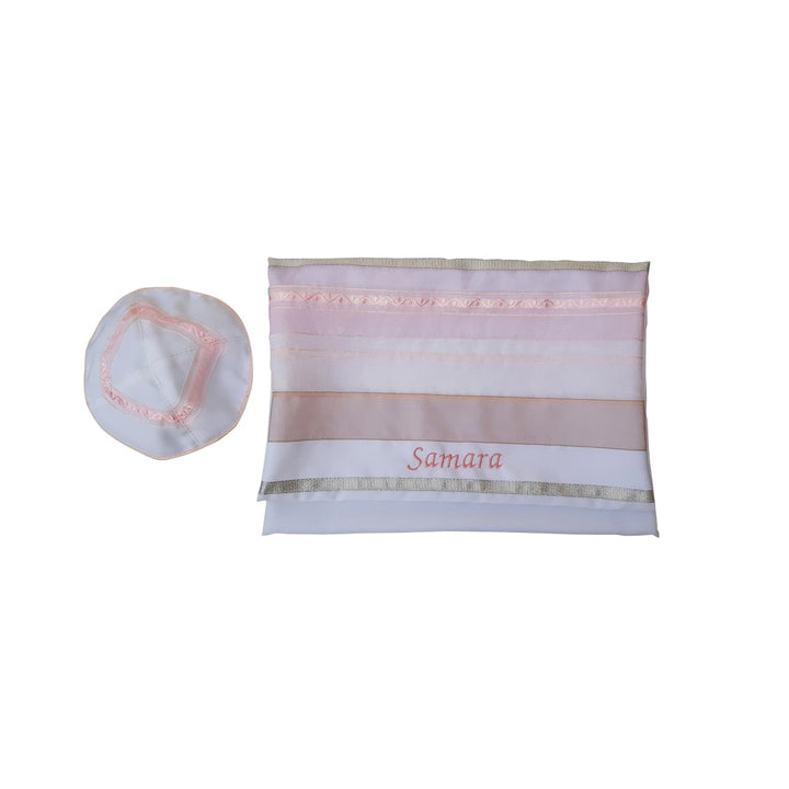 Pink Organza Stripes Silk Tallit for Women, Bat Mitzvah Tallit