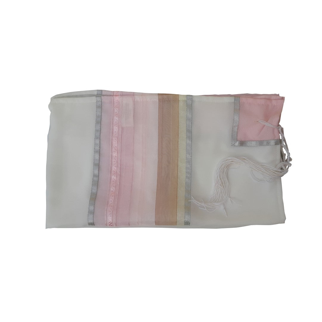 Pink Organza Stripes Silk Tallit for Women, Bat Mitzvah Tallit