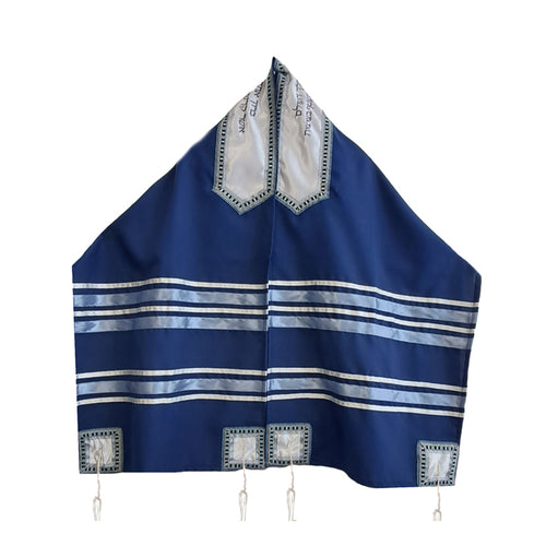 blue tallit prayer shawl tzitzit tallis open
