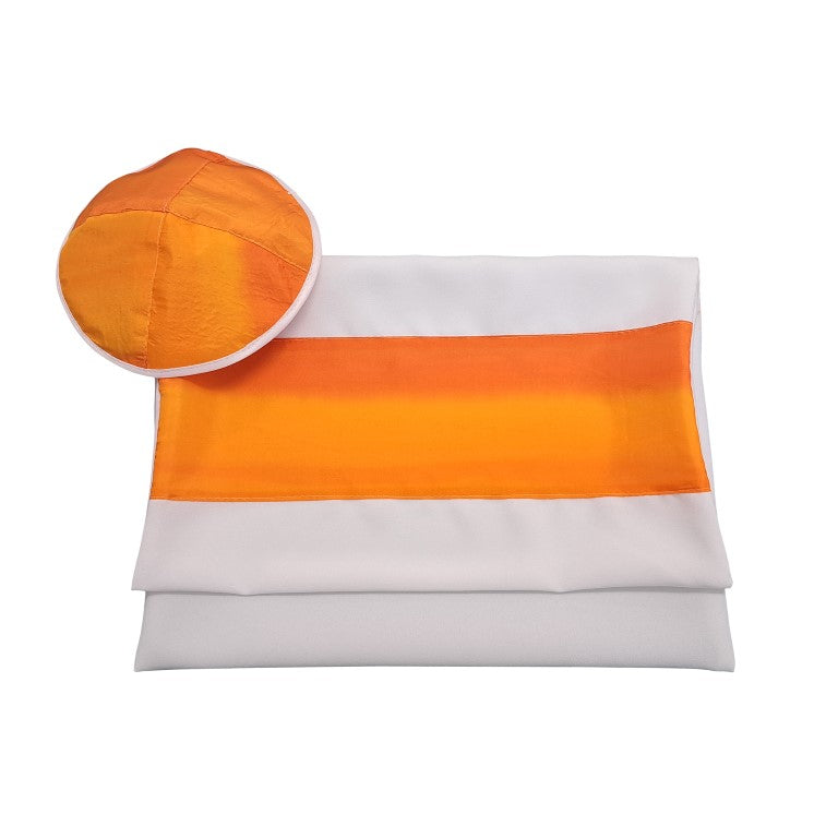Orange Silk Stripes Tallit for Women, Girls Tallit, Bat Mitzvah Tallis bag and kippah