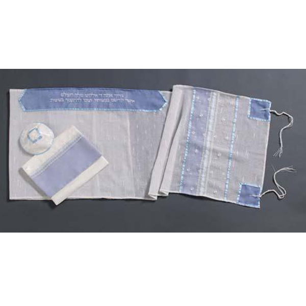 Feminine Tallit For Women With Lace & Blue Strips