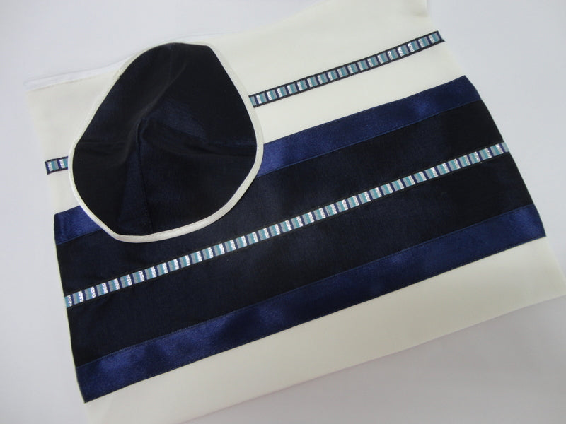 White and Blue Tallit, Bar Mitzvah Tallit Set, Tallit Prayer Shawl, Custom Tallit, Modern Tallit, Contemporary Tallit bag