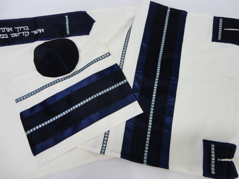 White and Blue Tallit, Bar Mitzvah Tallit Set, Tallit Prayer Shawl, Custom Tallit, Modern Tallit, Contemporary Tallit set