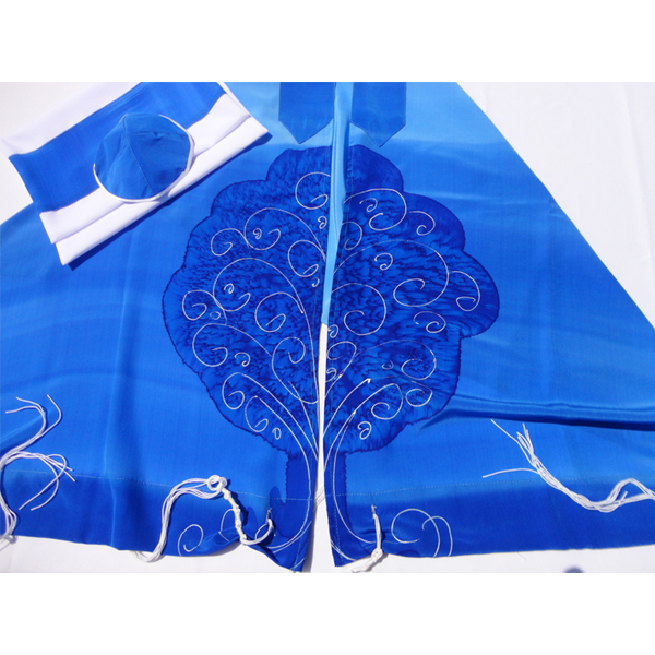 Tree of Life Blue Tallit for women, silk tallit, girls tallit, bat mitzvah tallit by Galiee Silks