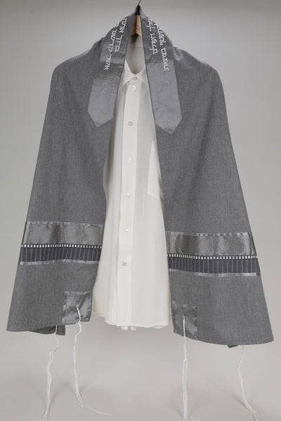 DISTINGUISHED GRAY VISCOSE TALLIT WITH SILVER TRIMMING