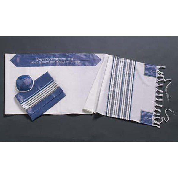 Slate Blue Wool Tallit For Men Handmade In Israel