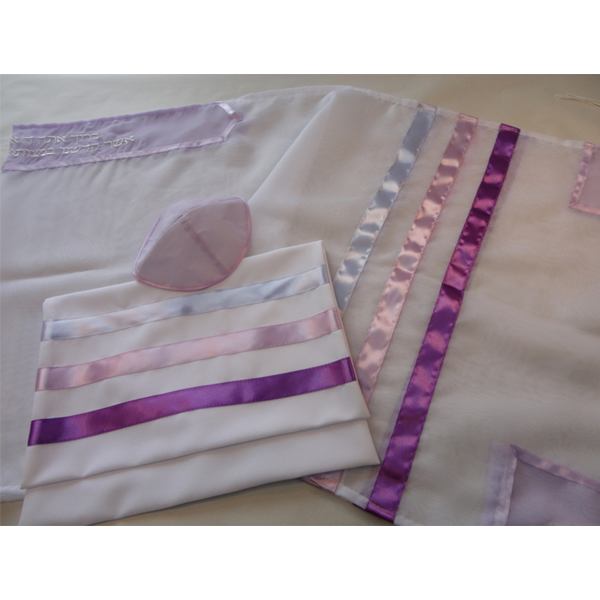 Tallit with Lilac and Pink Stripes by Galilee Silks, girls tallit, bat mitzvah tallit