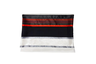 modern white black and red bar mitzvah tallit, wool tallit bag by galilee silks