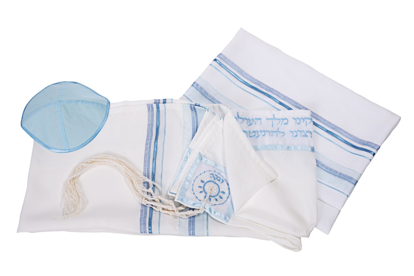 Four Mothers Tallit in Blue,feminine tallit set, girls tallit, womens tallit,Bat Mitzvah Tallit by Galilee Silks