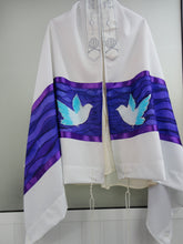 Load image into Gallery viewer, Purple Bird of Peace Tallit Hebrew Prayer Shawl Tallit, Bar Mitzvah Tallit, Modern Tallit for Men