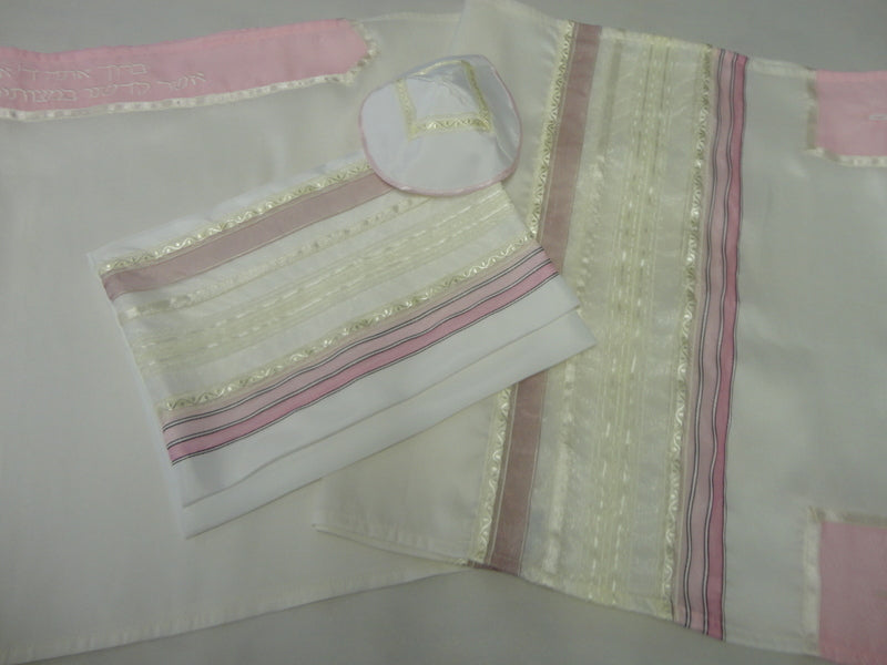 Jewish prayer shawl, pink silk tallit, bat mitzvah tallit set for girl, women tallit