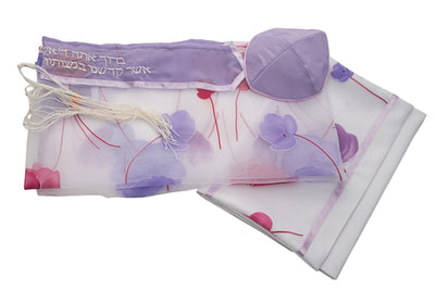 Pink and Purple Floral Tallit set Prayer Shawl for women