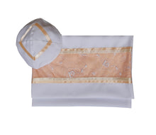 Load image into Gallery viewer, Floral Apricot \ Peach Decorated Tallit for Women, Bat Mitzvah Tallit Set, Tallit for Girl Tallit, Women&#39;s Tallit bag and kippah