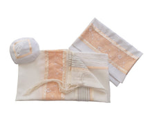 Load image into Gallery viewer, Floral Apricot \ Peach Decorated Tallit for Women, Bat Mitzvah Tallit Set, Tallit for Girl Tallit, Women&#39;s Tallit set