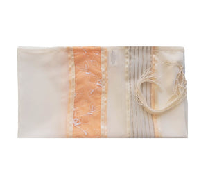 Floral Apricot \ Peach Decorated Tallit for Women, Bat Mitzvah Tallit Set, Tallit for Girl Tallit, Women's Tallit flat 1
