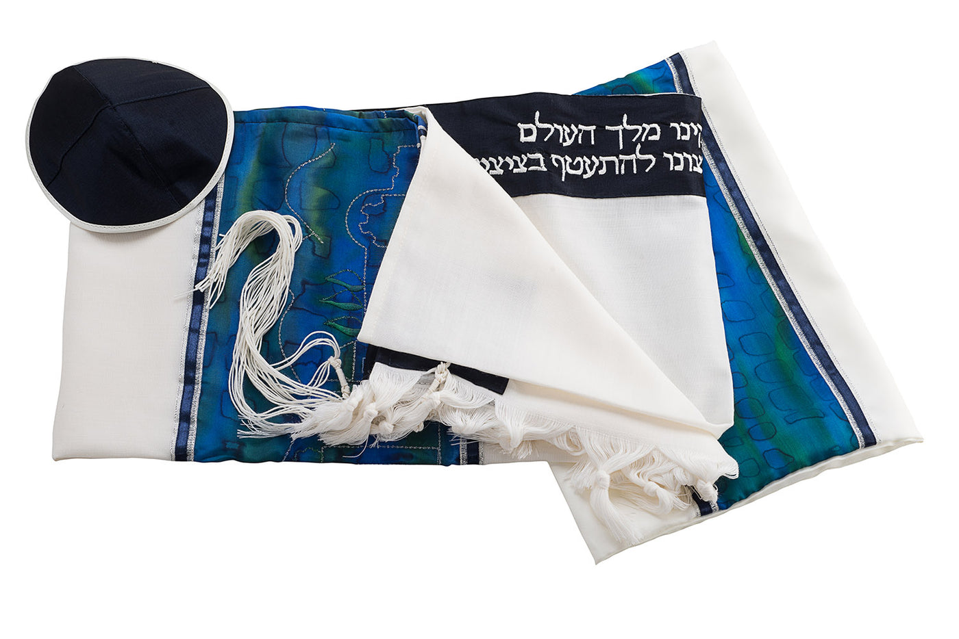 Wool tallit set with Gold embroidered Jerusalem landscape, Bar Mitzvah Tallit set, custom tallit from Israel by Galilee Silks
