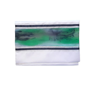 The Green Marble Hand Painted Silk on Wool Tallit, Bar Mitzva Tallit bag, Tzitzit, Jewish Prayer Shawl