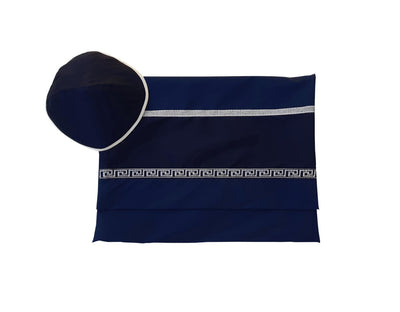Silve and Dark Blue Decorations Wool Tallit, Bar Mitzvah Tallit Set, Tzitzit Jewish Prayer Shawl, Modern Tallit bag