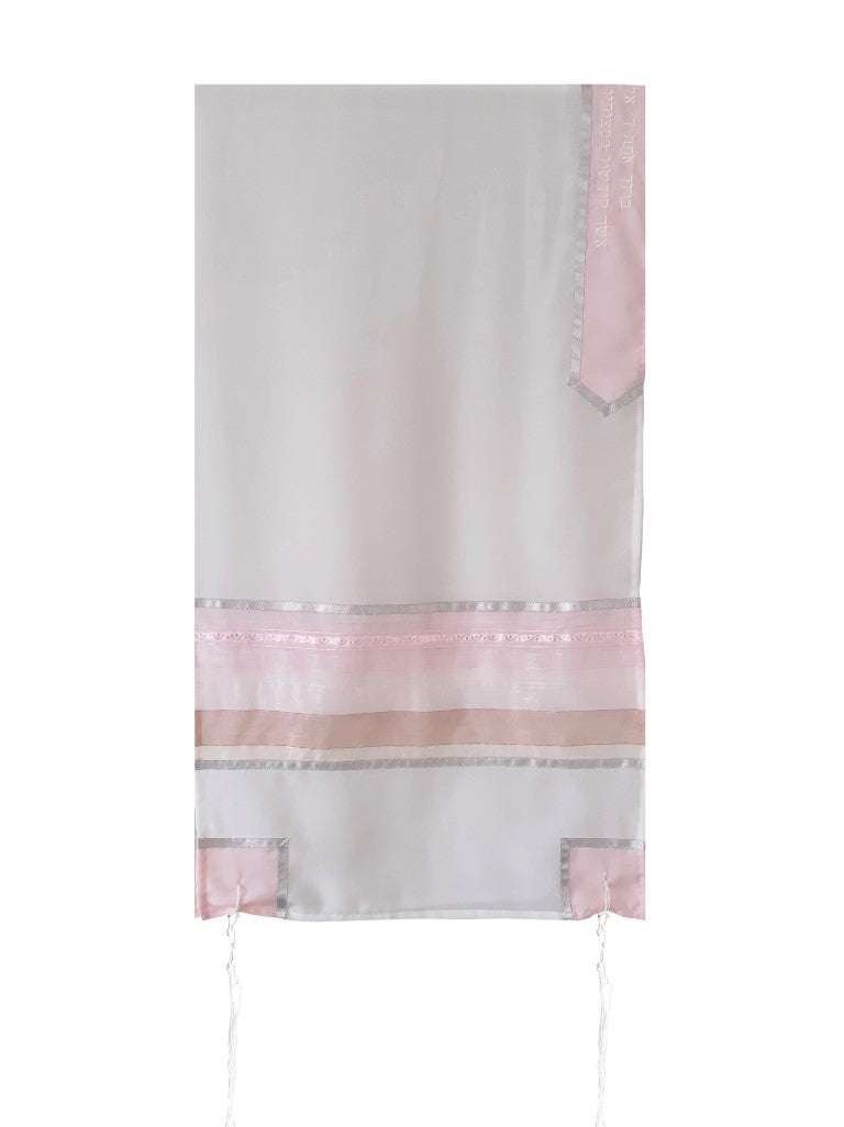 Pink Organza Stripes Silk Tallit for Women, Bat Mitzvah Tallit, Girls Tallit hung