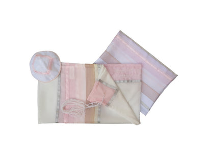 Pink Organza Stripes Silk Tallit for Women, Bat Mitzvah Tallit, Girls Tallit set