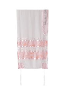 Peach and Pink Floral Girl's Tallit, Bat Mitzvah Tallit, Feminine Tallit, Women's Tallit Prayer Shawl hung