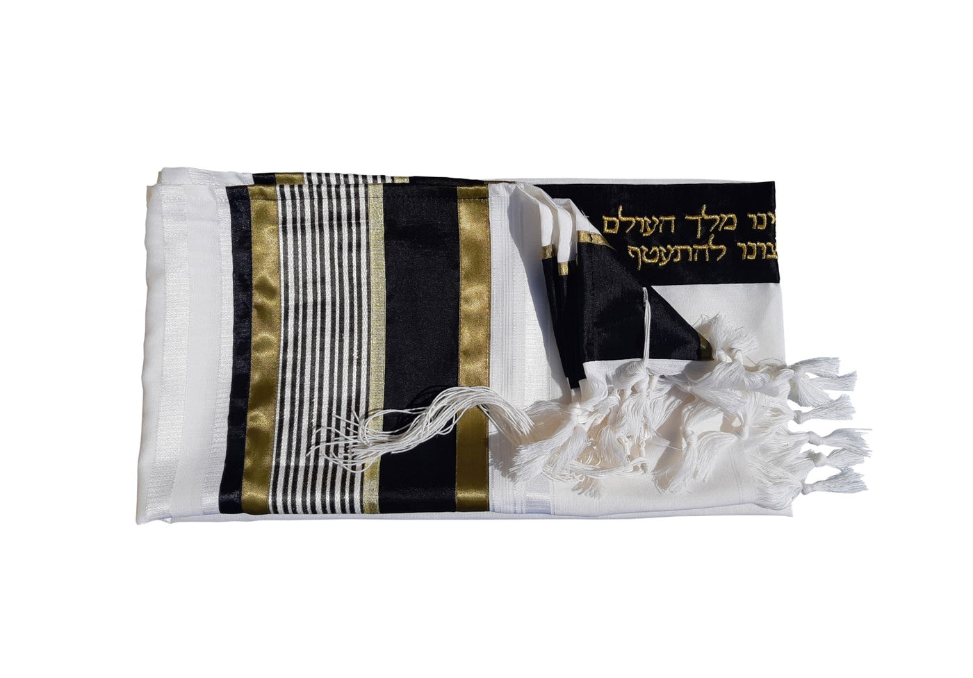 JOSEPH Gold, Black and Olive Green decorated Wool Tallit for men – Bar Mitzvah Tallit, Hebrew Prayer Shawl, Tzitzit Wedding Tallit, Tallit Prayer Shawl, Contemporary Tallit flat