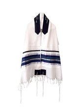 Load image into Gallery viewer, Exclusive Tallit with Blue, Gray and Silver shades stripes Wool Tallit, Tzitzit Bar Mitzvah Tallit  1