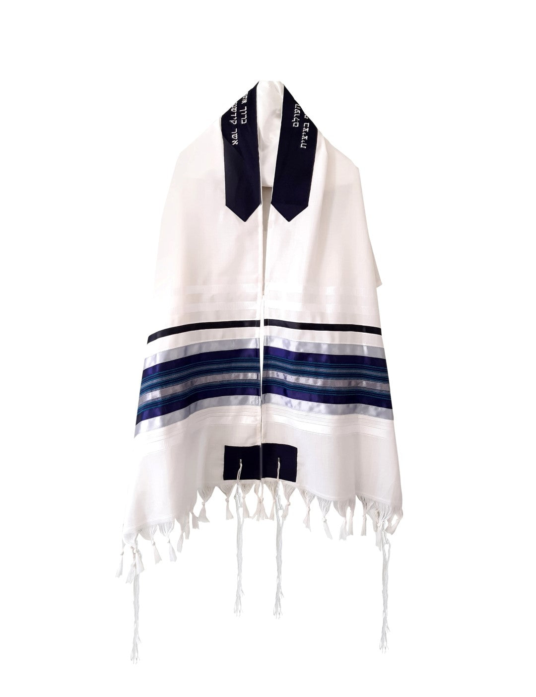 Exclusive Tallit with Blue, Gray and Silver shades stripes Wool Tallit, Tzitzit Bar Mitzvah Tallit  1