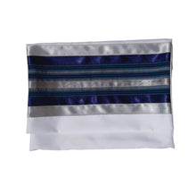 Load image into Gallery viewer, Exclusive Tallit with Blue, Gray and Silver shades stripes Wool Tallit, Tzitzit Bar Mitzvah Tallit bag