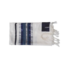 Load image into Gallery viewer, Exclusive Tallit with Blue, Gray and Silver shades stripes Wool Tallit, Tzitzit Bar Mitzvah Tallit flat 2