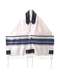 Exclusive Tallit with Blue, Gray and Silver shades stripes Wool Tallit, Tzitzit Bar Mitzvah Tallit Set from Israel