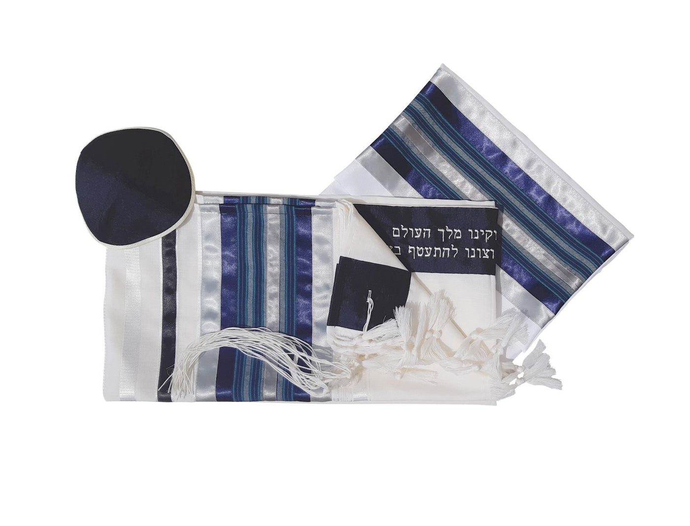 Blue, Gray and Silver shades stripes Wool Tallit, Bar Mitzvah Tallit Set Tzitzit from Israel set