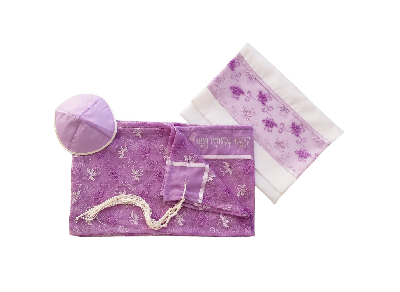 Delicate Lilac Floral Embroidery Tallit for women, Bat Mitzvah Tallit set, Tallit for Girl, Tzitzit