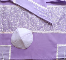 Load image into Gallery viewer, Royal Lilac with Silver and White Flakes Bat Mitzvah Tallit, Tallit for Women, Women&#39;s Tallit Prayer Shawl CU