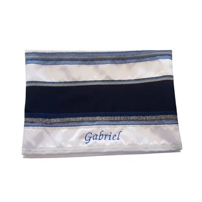 Blue, Gray and Silver Stripes Tallit, Bar Mitzvah Tallit, Jewish Prayer Shawl, Tzitzit Wool Tallit from Israel, Custom Tallit bag