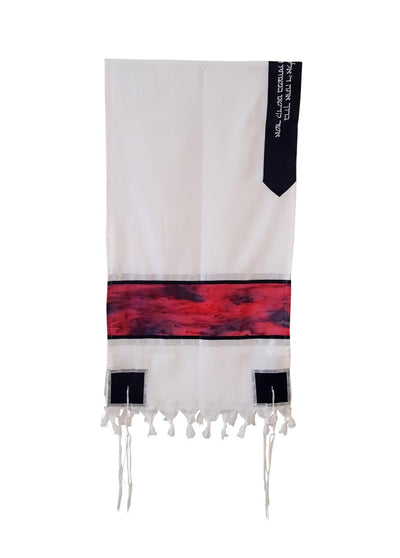 Red and Black Marble Hand Painted Silk on Wool Tallit, Bar Mitzva Tallit, Tzitzit, Jewish Prayer Shawl jung