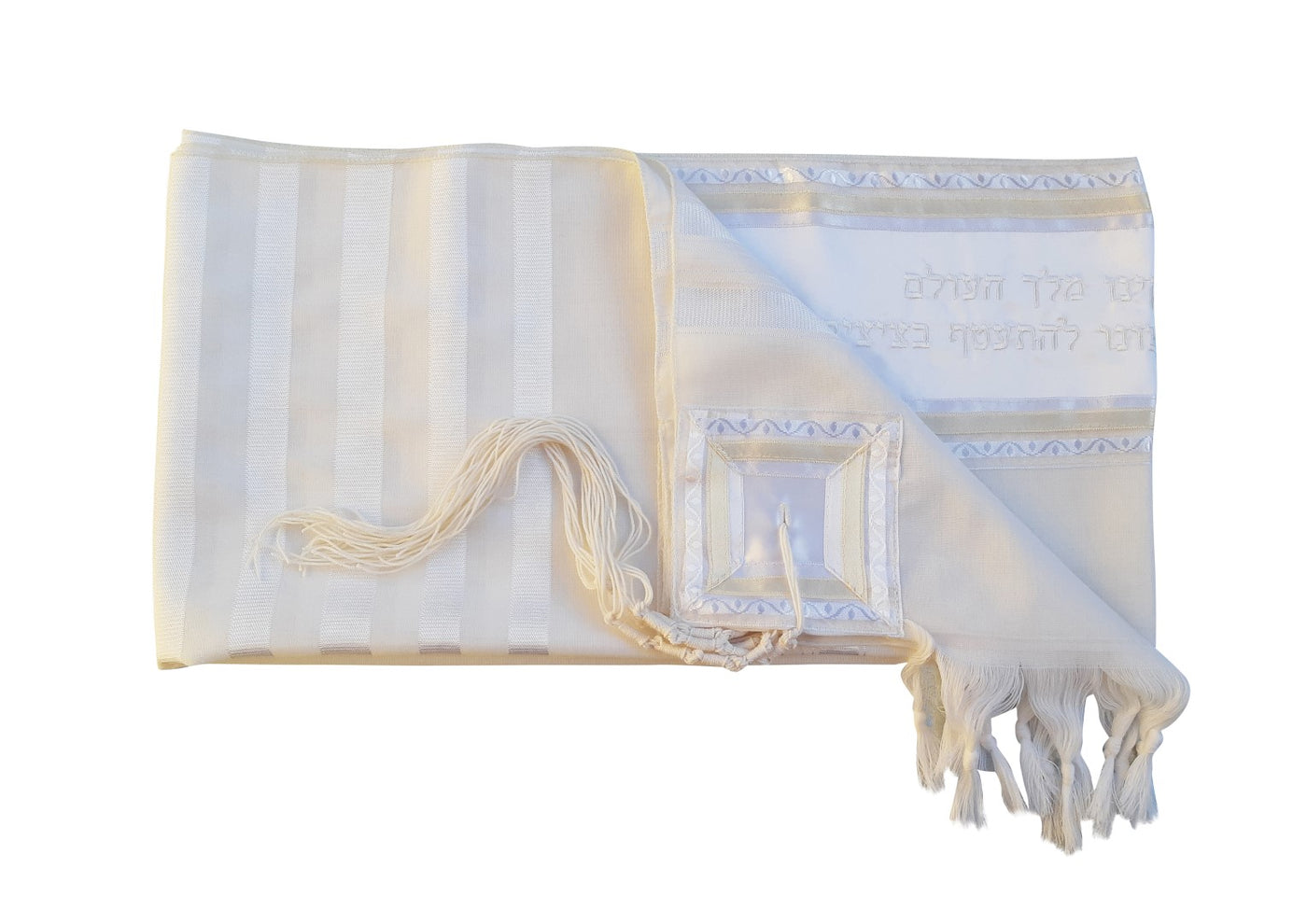 White On White Classic Tallit, Bar Mitzvah Tallit Set, Tallit Prayer Shawl, Tzitzit Custom Tallit, Hebrew Prayer Shawl flat2